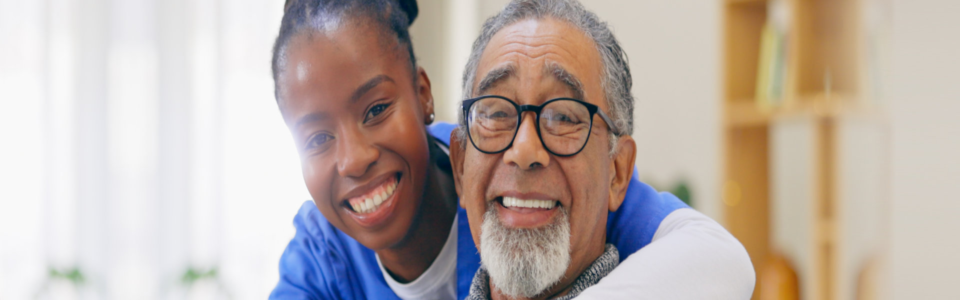 nurse and smile in retirement home, portrait and assistance by professional.